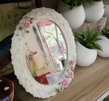梳妆镜台式 公主镜 玫瑰花镜子可挂 欧式浪漫镶钻结婚化妆镜 包邮