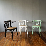 木西生活 法式乡村创意三色做旧藤面扶手椅子餐椅书房椅