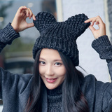 帽子女冬天韩版潮可爱猫耳朵羊毛加厚保暖帽毛线帽女针织帽护耳帽
