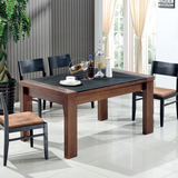 火烧石餐桌椅组合 简约现代 长方形实木皮饭桌六人小户型欧式餐桌