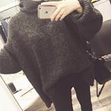 2016秋装新款韩版时尚羊毛衫高领宽松纯色套头中长款毛衣女加厚潮