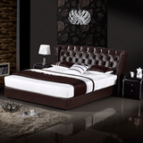 定做大床双人床2米2.2米婚床美式真皮床加宽加大现代简约牛皮床