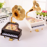 金色新款黑白钢琴塑料音乐盒CD新古典八音盒客厅书架装饰情侣礼物