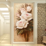 大型墙纸壁画3D立体玄关走廊过道墙纸装饰画 竖版 欧式油画玫瑰花