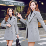 2016秋冬新款韩版女装修身时尚大衣中长款毛呢外套女西装潮显廋