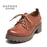 Daphne/达芙妮秋季英伦学院风复古女鞋圆头粗跟高跟系带深口单鞋