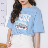 韩国ulzzang夏装女装原宿字母复古字母宽松短袖套头T恤上衣学生潮