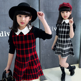 童装女童新款秋装时尚毛衣中大童格子衫韩版外穿上衣修身针织裙