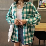 秋装新款韩国宽松长袖格子衬衫复古百搭显瘦中长款衬衣外套 女