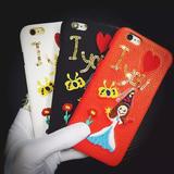 杜嘉班纳DG刺绣女孩iphone6S手机壳苹果6plus保护套5.5皮质硬壳潮