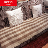 馨生活 灰白格子沙发垫 四季亚麻沙发垫四季通用 欧式沙发垫布艺