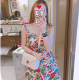 韩国代购 Yansae正品夏季新款时尚优雅性感吊带花纹简约连衣裙现