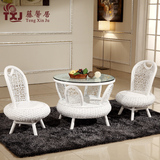 欧式简约阳台桌椅组合白色真藤椅子茶几三件套现代创意休闲藤转椅