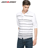 JackJones杰克琼斯条纹纯棉修身男装秋季七分袖衬衫C|216331506