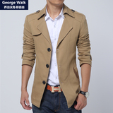 GeorgeWalk春季风衣男韩版纯棉修身男士短款风衣英伦大衣青年外套