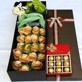 西安鲜花店同城速递 19朵红玫瑰花巧克力礼盒 生日长方形盒装送花