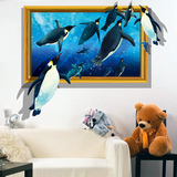 个性潮流大型3D仿真立体企鹅创意墙贴纸客厅沙发背景墙上装饰贴画