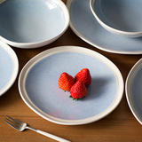 出口陶瓷餐具 薄雾般的蓝 不规则陶瓷大小餐盘沙拉碗 非常美！
