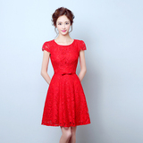 2016夏季新款红色新娘敬酒服短款结婚礼服修身小礼服显瘦连衣裙
