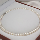 珠宝首饰 8-9mm极光白色淡水天然珍珠项链送妈妈礼物包邮 正品女