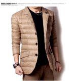 纯色羽绒西服日系短款修身个性韩版男士冬装时尚潮品牌羽绒服西装