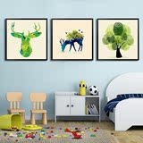 儿童房北欧装饰画麋鹿挂画客厅三联画现代简约墙画小清新卧室壁画