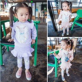 女童装春装韩版休闲兔子蕾丝儿童套装女宝宝长袖T恤裙裤1-2-3-4岁