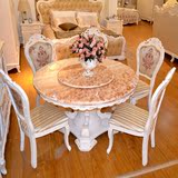 法式实木橡木雕花双层圆餐台天然红龙玉欧式特价包邮大理石西餐桌