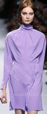 欧美太级品牌★NINA RICCI折皱高领紫连衣裙