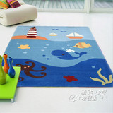 客厅茶几卧室纯手工羊毛混纺地毯儿童卡通海底世界长方形logo定制