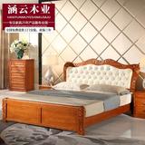 地中海实木床欧式床白色橡木床双人床1.8米 1.5实木高箱储物床
