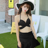 韩国bikini泳衣高腰裙式性感分体比基尼三件套钢托聚拢大小胸泳装
