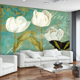 定制手绘油画壁纸复古仿古花卉墙纸沙发电视墙卧室壁布工装壁布