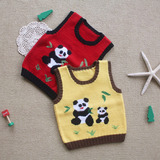 秋冬新款纯手工编织婴儿毛衣女宝宝毛线背心儿童熊猫毛衣马甲