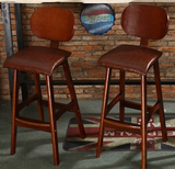 实木吧椅简约美式复古吧台椅靠背做旧新古典欧式高脚凳酒吧椅木质