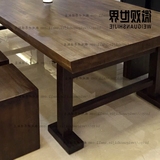 美式餐桌全实木餐桌餐椅组合复古咖啡厅餐桌茶艺桌椅长方形洽谈桌