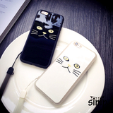 iphone6手机壳苹果6plus保护套5s卡通挂绳外壳6s猫咪情侣黑白软壳