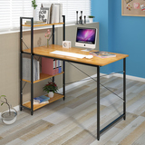 家用简单办公室台式电脑桌组装带书架铁架木板组装书桌工作写字台
