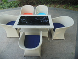 户外藤艺家具长方形编藤桌椅6件套咖啡厅阳台休闲沙发桌椅组合