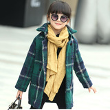 韩版女童外贸格子呢子外套冬装中大童女长款大衣潮童装