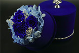 永生花绒布礼盒蓝色妖姬蓝玫瑰保鲜花玻璃罩生日过节创意礼品包邮