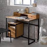 北欧实木铁艺创意小办公桌复古做旧带小抽屉书桌电脑桌工作写字台