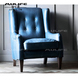 美式乡村北欧高端定制实木大小户型二三人高档皮艺单人沙发椅AJ11