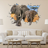 3D立体墙贴 创意大象穿墙可移除墙贴 电视沙发背景墙贴纸 包邮