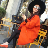 韩国SZ女装代购高端奢华定制橘色羊毛呢大衣冬装新品茧型毛呢外套