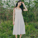 2016夏复古纯棉海边沙滩度假长裙可调节吊带连衣裙白色仙女裙