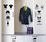 简洁创意衣物标识墙贴 出口环保防水PVC墙面玻璃装饰贴纸衣柜家居