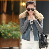 2014新褂子韩版加绒加厚毛呢牛仔外套中长款女气质优雅无领韩范