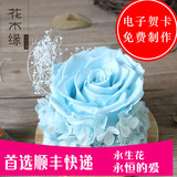 进口永生花礼盒玻璃罩蓝玫瑰花礼盒保鲜花情人节女友生日创意礼物