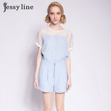 jessy line2015杰西莱夏装新款 杰茜莱正品天蚕丝短袖拼接雪纺衫